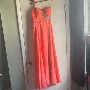 Elegant Coral One-Shoulder Dress